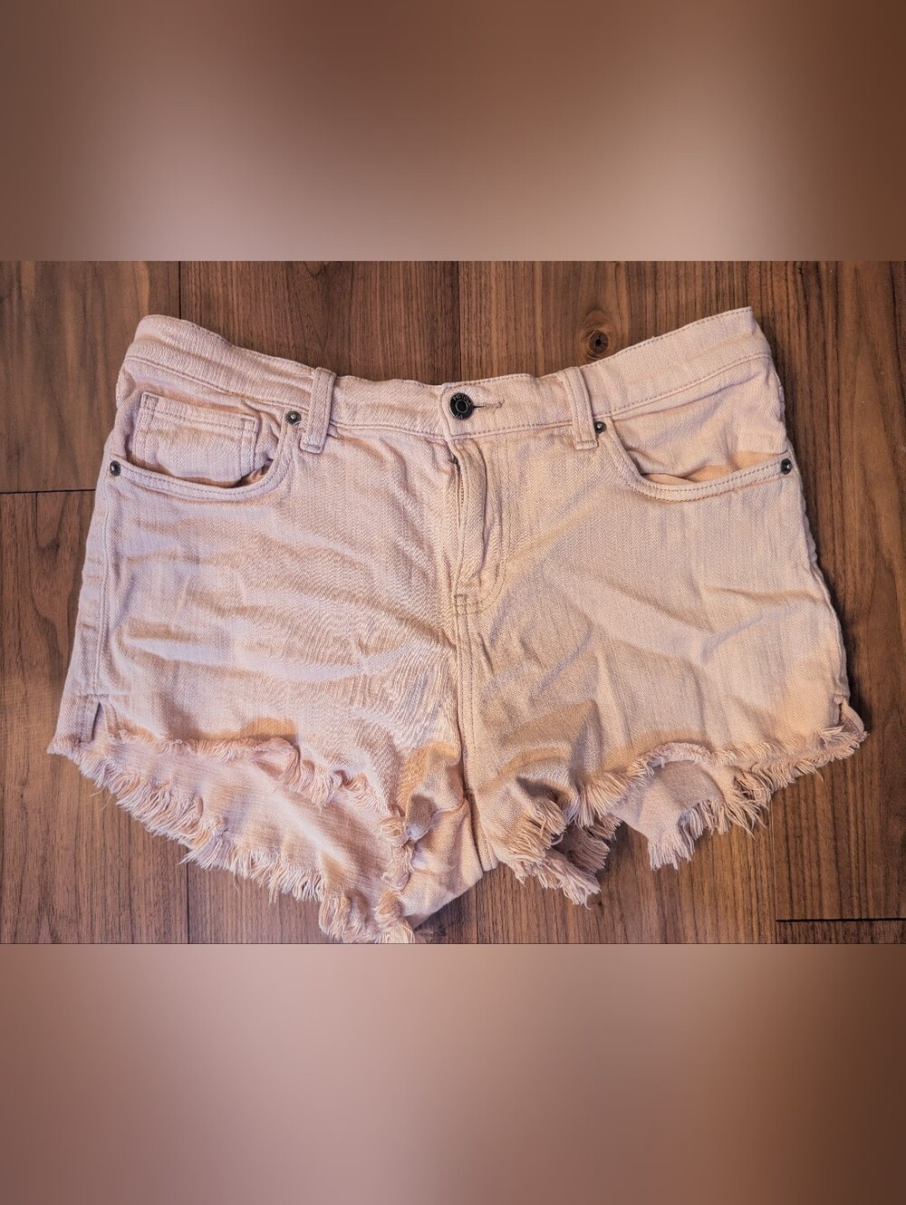 Pistola Light Blush Pink Frayed Hem Denim Shorts